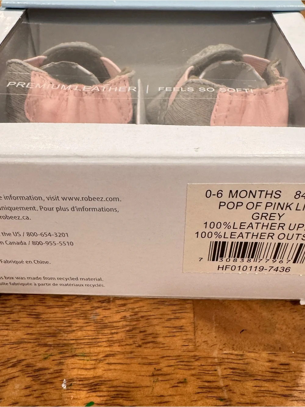 New Robeez Grey Pink Liam Soft Sole Baby Shoes 0-6 Months Leather Crib